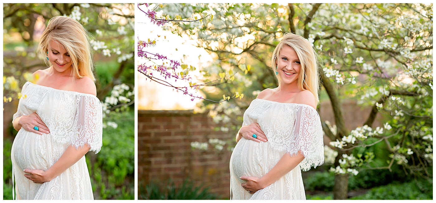 Pregnant woman in a flower garden in Harrisonburg by Be Thou My Vision Photography