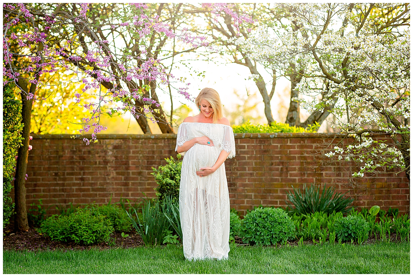 Pregnant woman in flower garden by Be Thou My Vision Photography