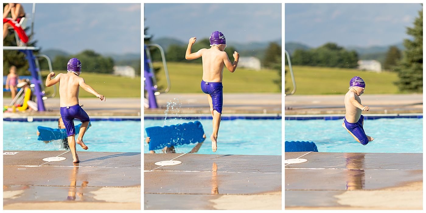 Boy jumping into a pool in Harrisonburg, VA