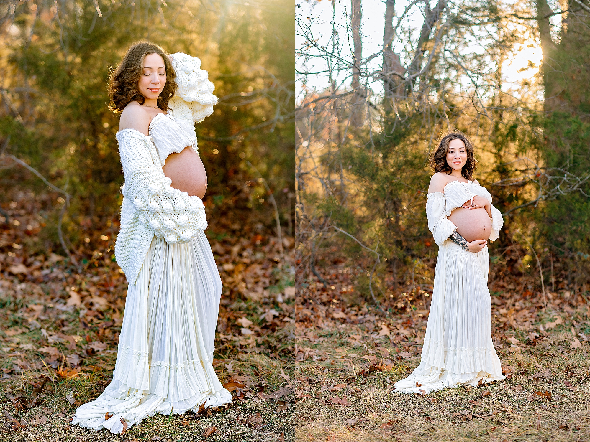 Pregnant mom in white posing for Maternity pictures