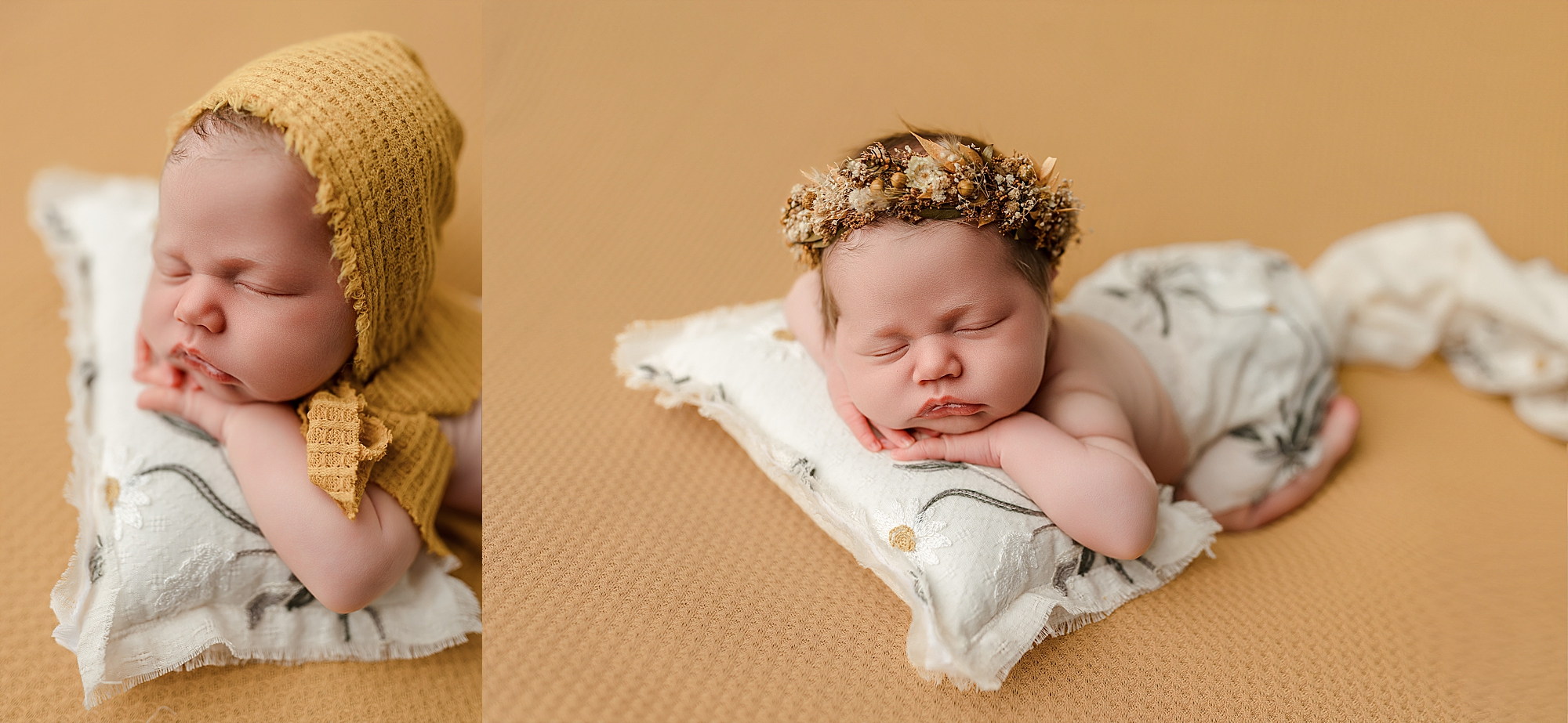 Newborn baby girl in yellow