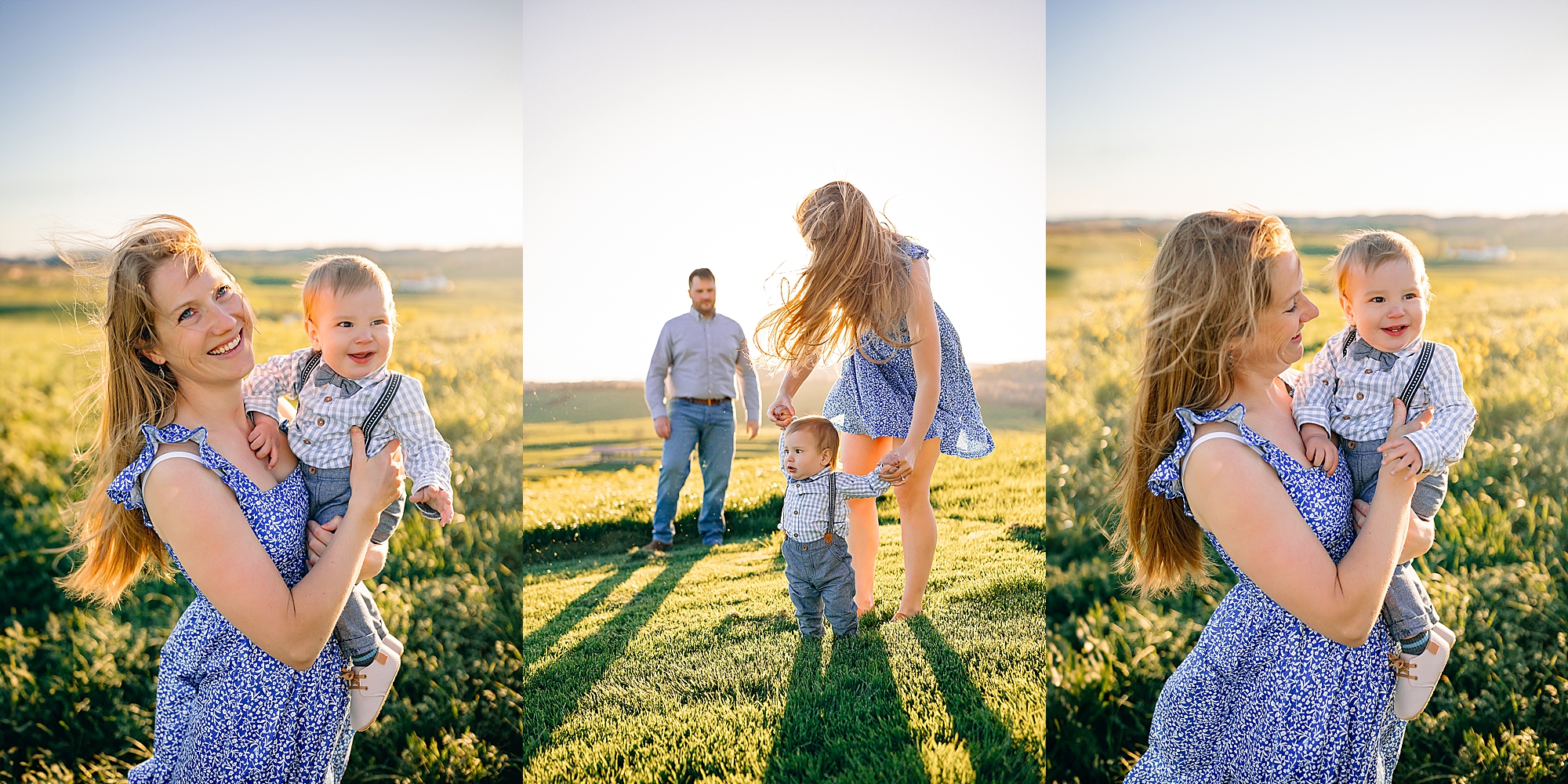 Family in a field at sunset near Harrisonburg VA